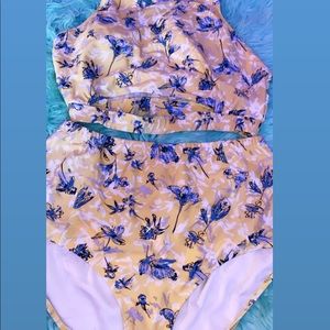Yellow floral high waisted swimsuit